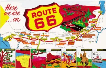 The fabled road (a c. 1955 postcard) stretched 2,448 miles.
