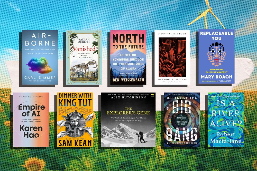 ten book covers against a backdrop of a windmill and sunflowers