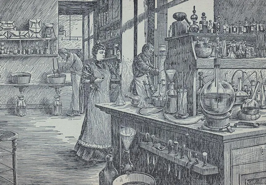 A sketch of Madam Yale in her laboratory.