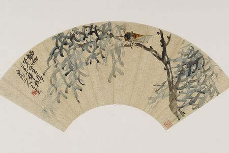 Cicada on tree branch; Wang Zhen (1867–1938); China, modern period, autumn 1919; fan mounted as album leaf; ink on gold-flecked paper (Freer Gallery of Art, Smithsonian Institution, Washington, D.C.: Gift of Robert Hatfield Ellsworth in honor of the 75th Anniversary of the Freer Gallery of Art, F1998.222.2)