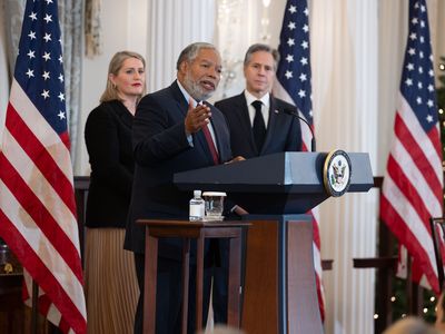 Secretary Lonnie Bunch speaks at the December signing ceremony. Courtesy of Chuck Kennedy / Department of State.