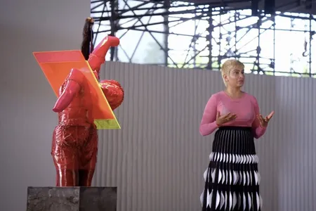 Artist Baseera Khan, winner of reality show &ldquo;The Exhibit,&rdquo; with their sculpture The Liberator, which goes on display at the Smithsonian&rsquo;s Hirshhorn Museum and Sculpture Garden this week