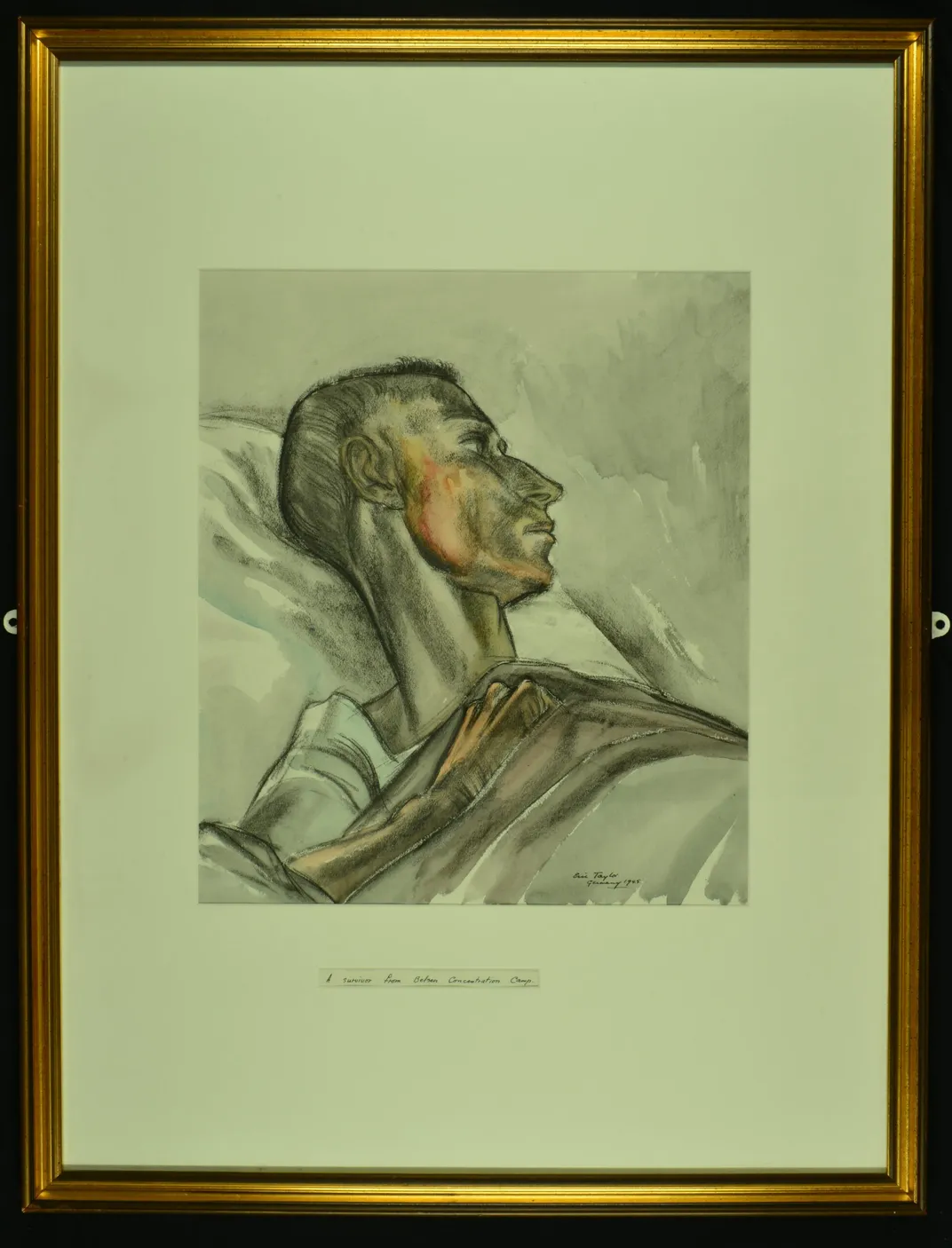 A survivor of Bergen-Belsen, as portrayed by London artist Eric Taylor