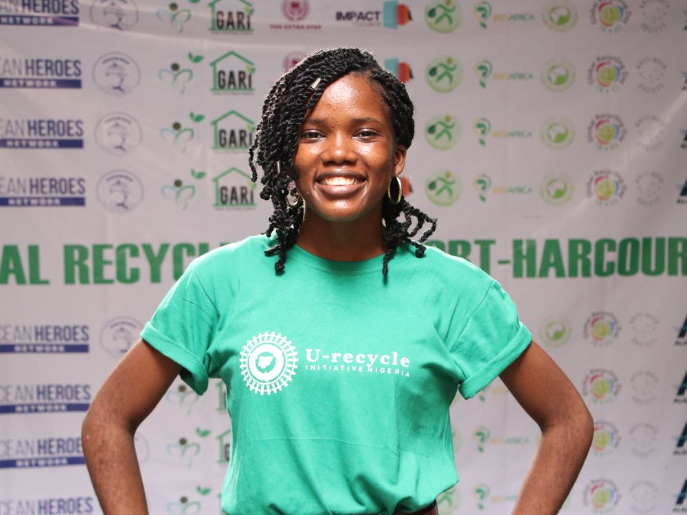 Oluwaseyi at a Movie screening hosted by her organization in commemoration of Global Recycling Day 2021. Photo courtesy Oluwaseyi Moejoh