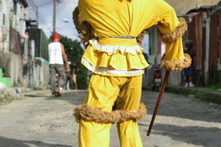 During an initiation ceremony for the Afro-Cuban secret society called Abakuá in the Havana district of Regla, a young aspirant depicts Aberisún, an ireme, or spirit messenger.