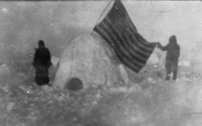 This grainy image, taken in 1909, shows two of Frederick Cook’s expedition members somewhere on the frozen Arctic Sea. Though Cook claimed to have reached the North Pole, few historians believe he did.