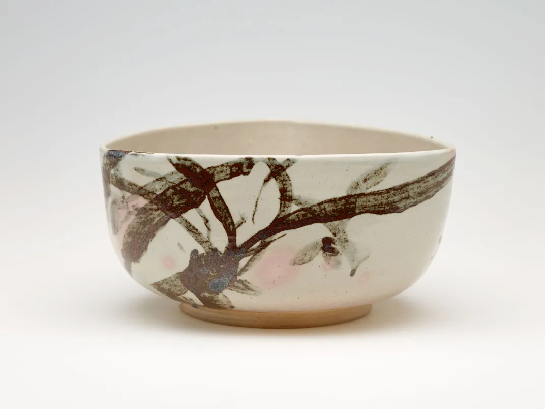 Bowl with orchid and mushrooms, Tomioka Tessai, 1910