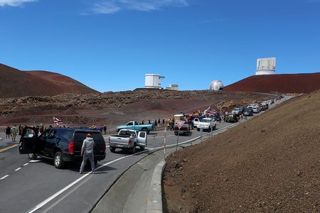 On October 7, 2014, protestors blocking the road, halted a groundbreaking ceremony for the Thirty Meter Telescope.
 