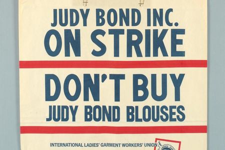 This shopping bag was designed by the International Ladies' Garment Workers Union and handed out to shoppers in front of department stores around New York in 1964. 