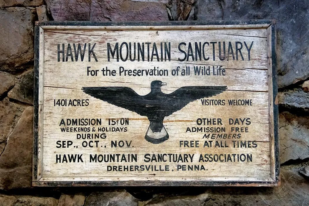 A Hawk Mountain sign from the 1930s