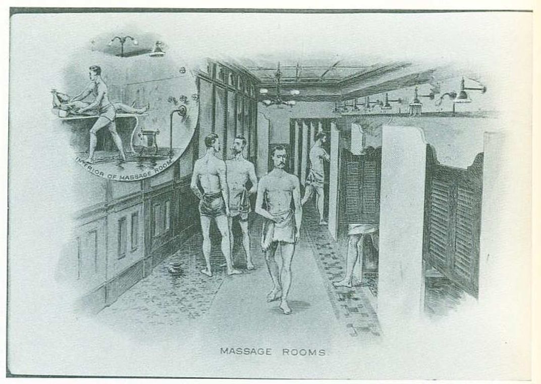 A drawing of the Everard Baths' massage rooms