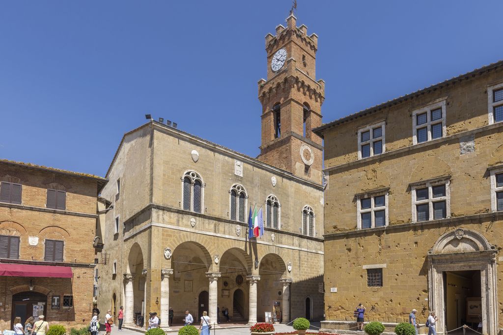 Historic city center and bell tower in Pienza