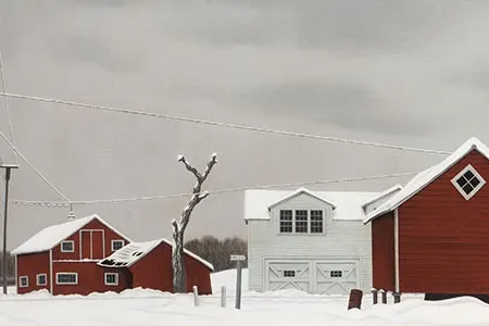 American artist George Ault had the ability in his paintings to take specific locations in Woodstock, New York, where he lived from 1937 until his death in 1948, and make them seem universal. Shown here is Ault's Daylight at Russell's Corners, 1944.