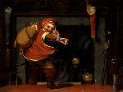 In Robert Walter Weir’s c. 1838 canvas of St. Nicholas (detail), perhaps influenced by a Washington Irving story, the painter envisioned both an enigmatic trickster and a dispenser of holiday cheer.