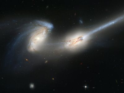 After decades in development, the Hubble Space Telescope has for 30 years revealed details about stars and galaxies—and merging galaxies, like NGC 4676, known for the two long tails of stars as “The Mice.”