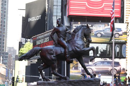 The sculpture “Rumors of War” is unveiled in Times Square on September 27, 2019 in New York City.