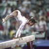 Gymnast Dominique Dawes competes on the balance beam during the 1992 Summer Olympics in Barcelona.