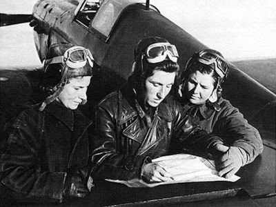 Pictured at center, Yekaterina Budanova was one of the only women fighter pilots of World War II, and remains one of the most successful in history. 