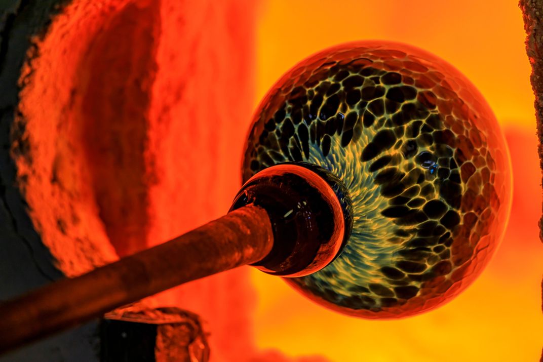 Heating blown glass in Ryukyu Glass Village, Okinawa
