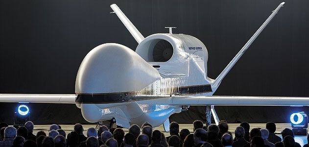 Ready for its closeup: The first demilitarized Global Hawk debuts in 2009 at NASA’s Dryden center in California, where scientists will use it to study hurricanes, pollution, and other atmospheric disturbances.