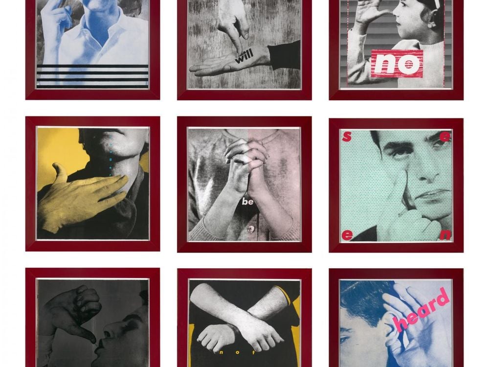 Barbara Kruger, Untitled (We Will No Longer Be Seen and Not Heard), 1985, 9 prints, photo-offset lithograph and screenprint, Smithsonian American Art Museum, Museum purchase, VR.1986.50A-I