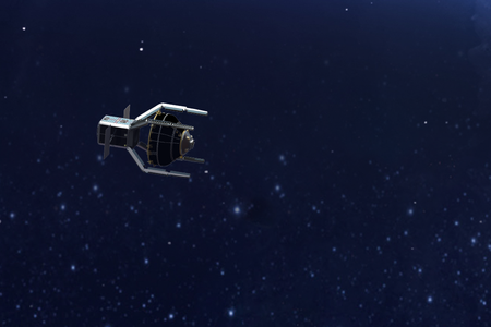 An artist's impression of the upcoming ClearSpace-1 robot using its four arms to capture a piece of space debris that was left behind in 2013.