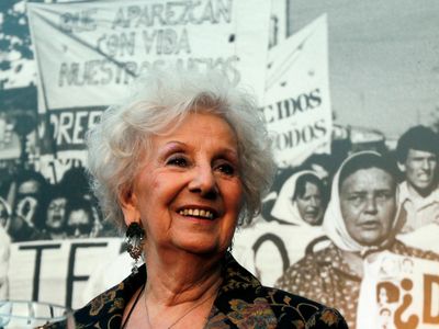 Estela de Carlotto, president of Grandmothers of the Plaza de Mayo. de Carlotto’s grandson was recovered 36 years after he was abducted and adopted by another family.