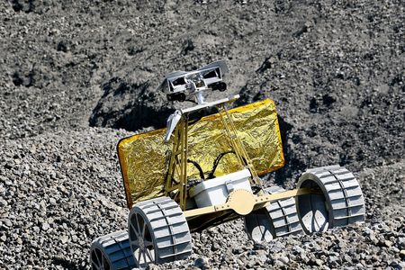 “Andy,” a lunar rover designed by Astrobotic and Carnegie Mellon University, takes a test drive at a cement plant near Pittsburgh last year.
