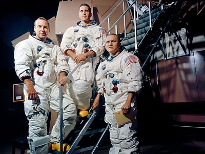 The Apollo 8 astronauts, (from left) Jim Lovell, Bill Anders, and Frank Borman, were the first people to truly leave Earth.