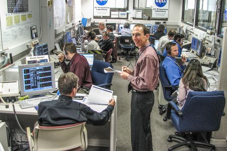 Marc Rayman and the flight operations team in the mission control room the day Dawn launched, September 27, 2007.