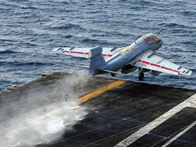 An EA-6B Prowler launches from catapult three aboard the USS Enterprise.
