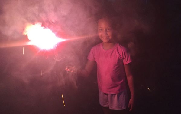 Granddaughter playing with Sparklers Fourth of July thumbnail
