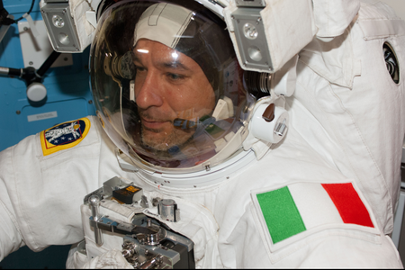 European Space Agency astronaut Luca Parmitano, Expedition 36 flight engineer, attired in his Extravehicular Mobility Unit (EMU) spacesuit, participates in a “dry run” in the International Space Station’s Quest airlock in preparation for the first of two sessions of extravehicular (EVA) scheduled for July 9 and July 16.