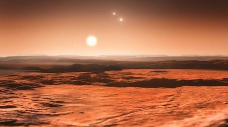 Fueling the trip to the exoplanet Gliese 667Cd, discovered earlier this week, would be one of humankind’s greatest challenges to date. Above is an artist’s rendering of a view from the planet.