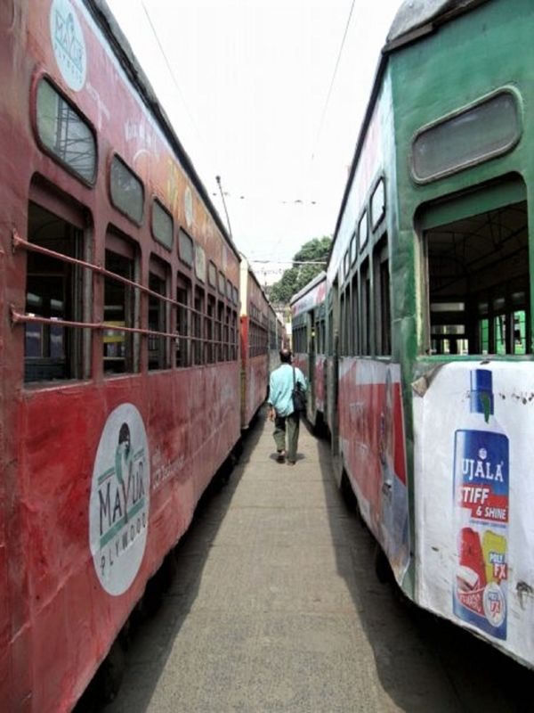Kolkata trams with man in between thumbnail