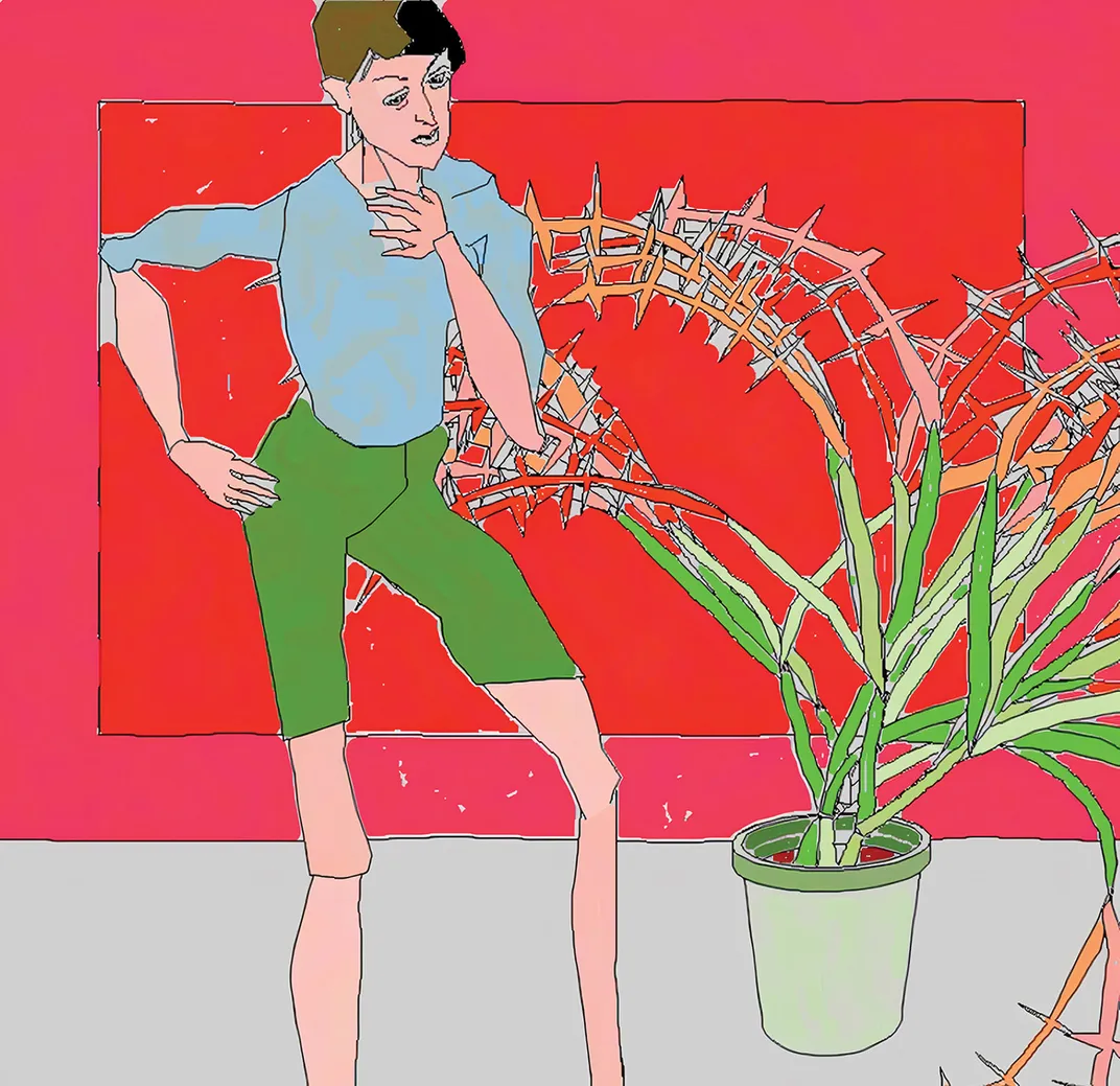 a colorful digital illustration of a person next to the plant