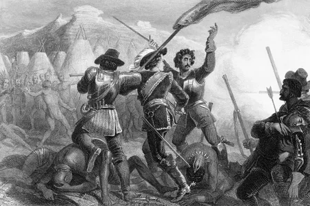 An engraving showing the Pequot War