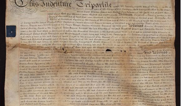 The first page of the Hungerford Deed, 1787, Smithsonian Institution Archives, Acc. 19-150. (Smithsonian Institution Archives)