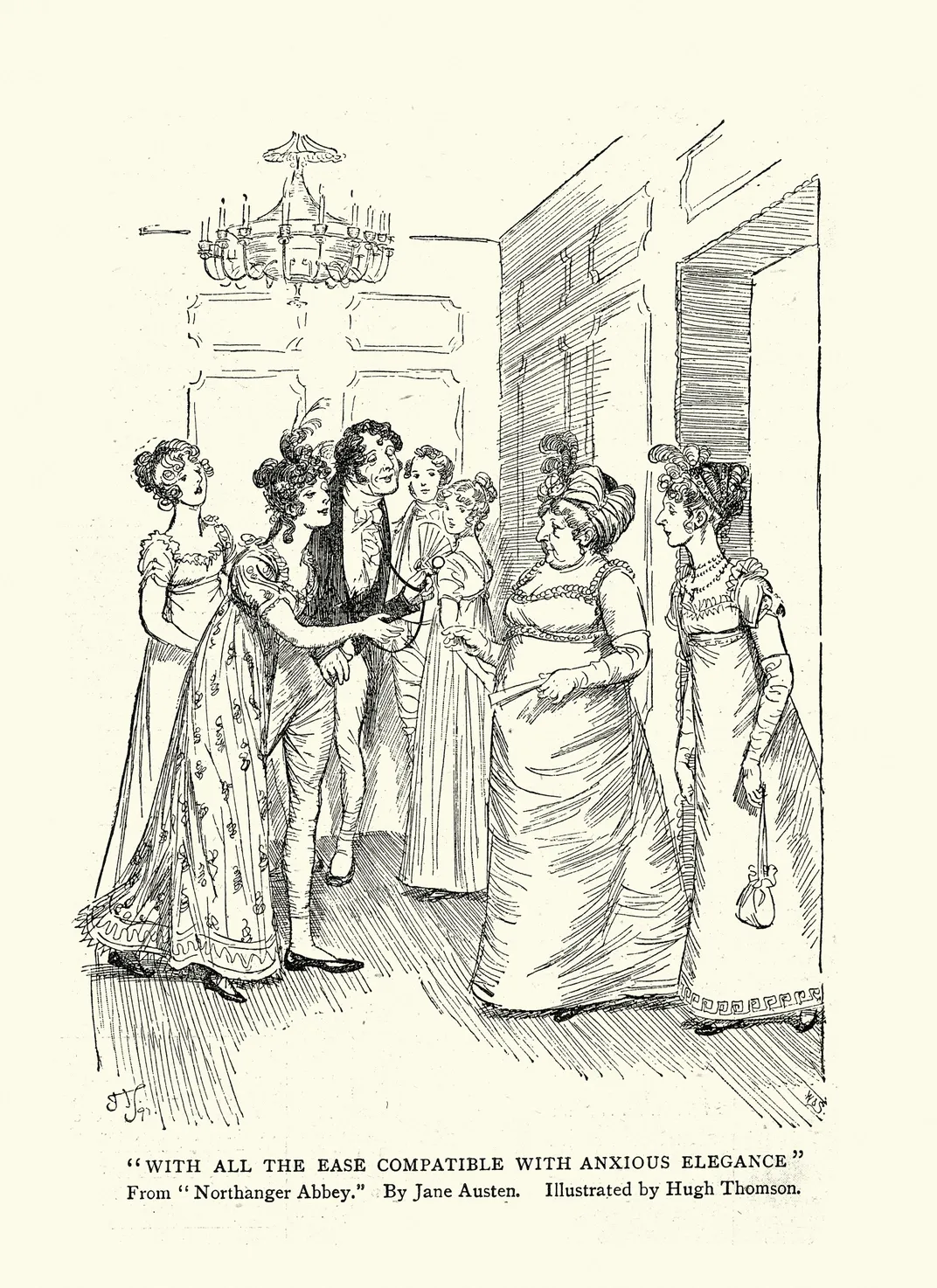 Vintage illustration of a scene from Northanger Abbey by Jane Austen