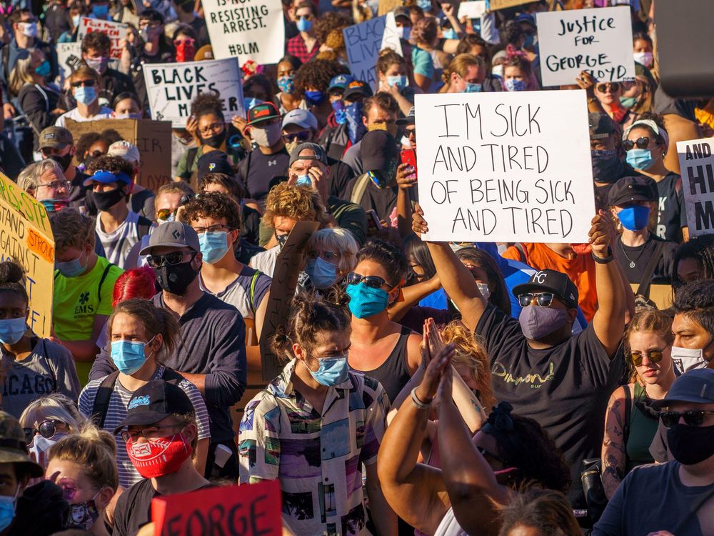 Protestors demonstrate against the killing of George Floyd