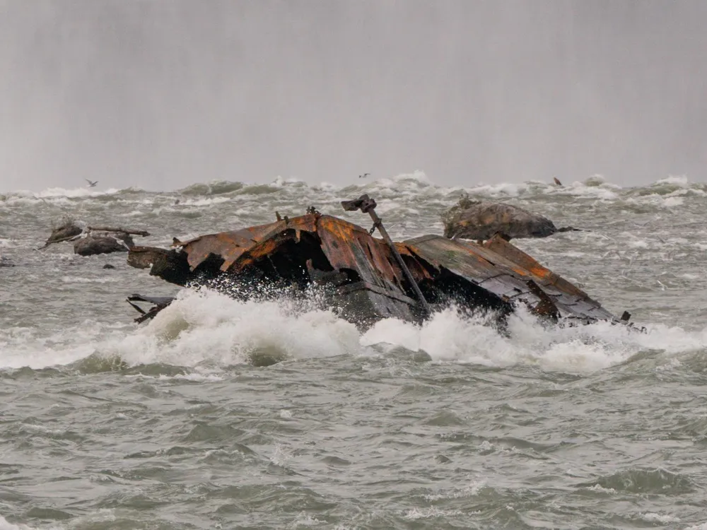 The Iron Scow adrift down in the rapids above Canadian Horseshoe Falls.