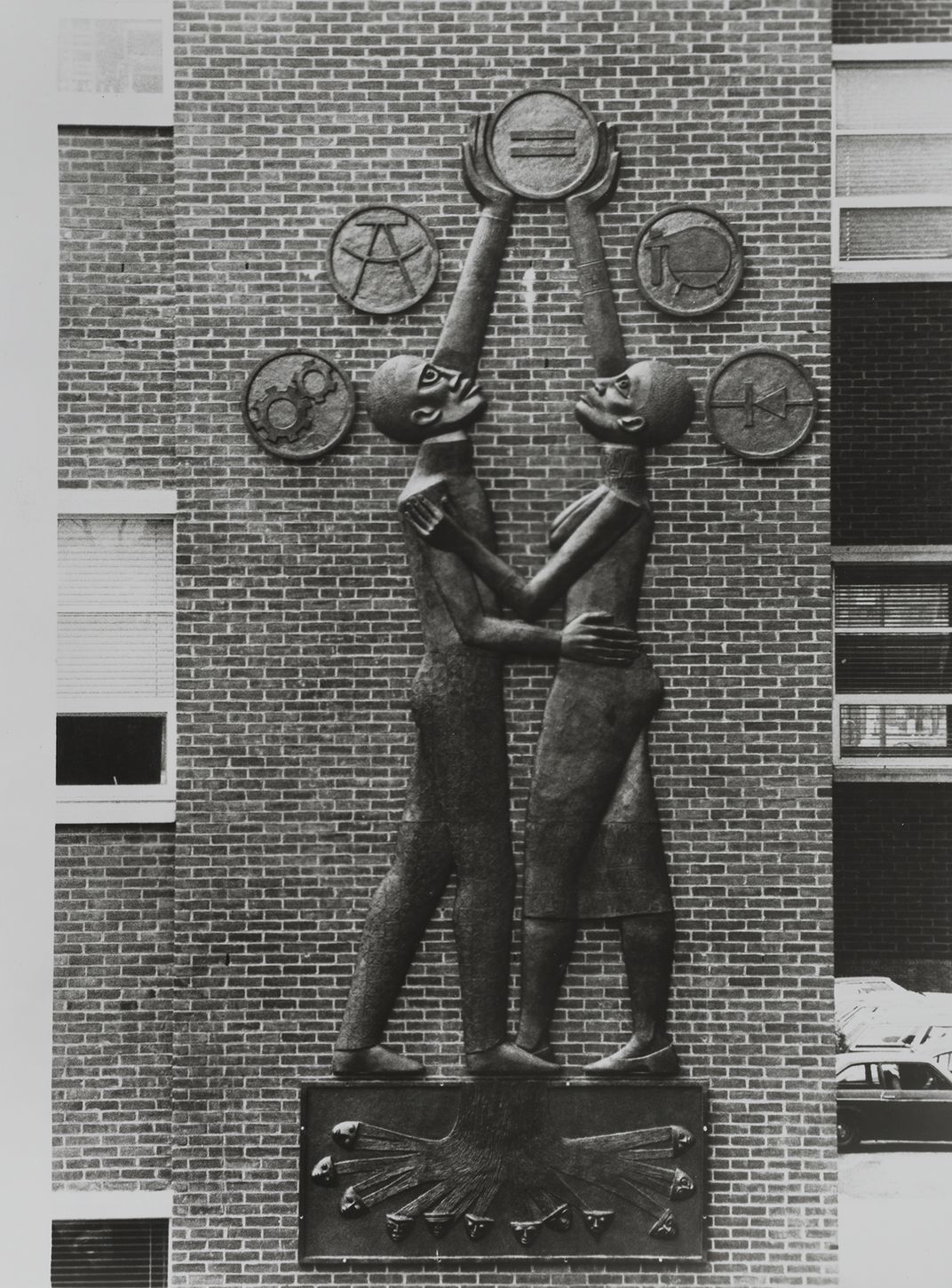 Elizabeth Catlett's sculpture Students Aspire on the campus of Howard University