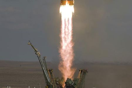 A Soyuz TMA-13 spacecraft carrying NASA astronaut Michael Fincke, Russian cosmonaut Yury V
