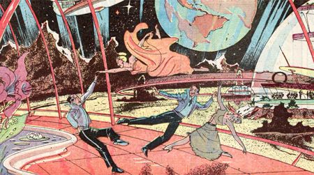 Honeymooners on the moon as imagined by illustrator Arthur Radebaugh (June 1, 1958 Closer Than We Think)