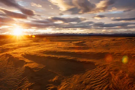 The Great Kobuk Sand Dunes with the shadows of the Arctic midnight sunset, Kobuk Valley National Park.