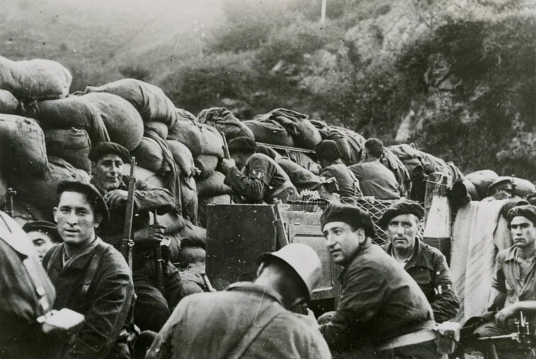 Republican forces fight in the Battle of Irún in 1936, during the Spanish Civil War