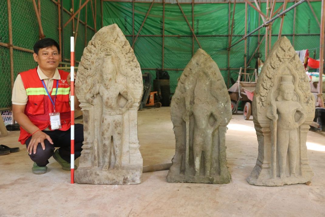 Three of the sandstone door guardians