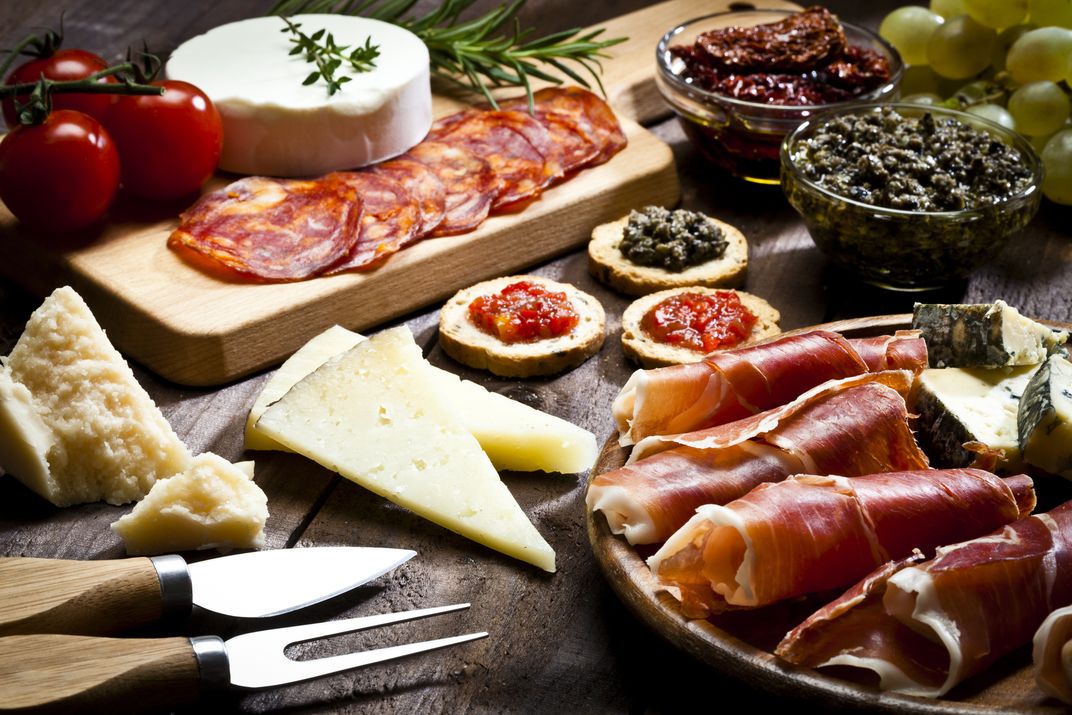 Traditional Spanish charcuterie with jambon iberico and cheese