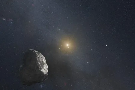 An artist’s rendition of a trans-Neptunian Object imagines the sun in the far, far distance.