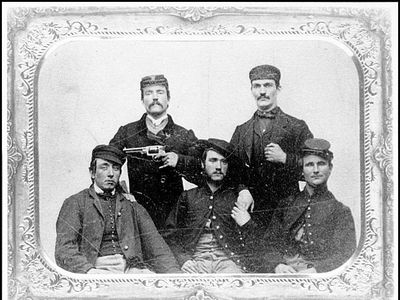 Portrait of a Civil War soldier group, circa 1861-65.